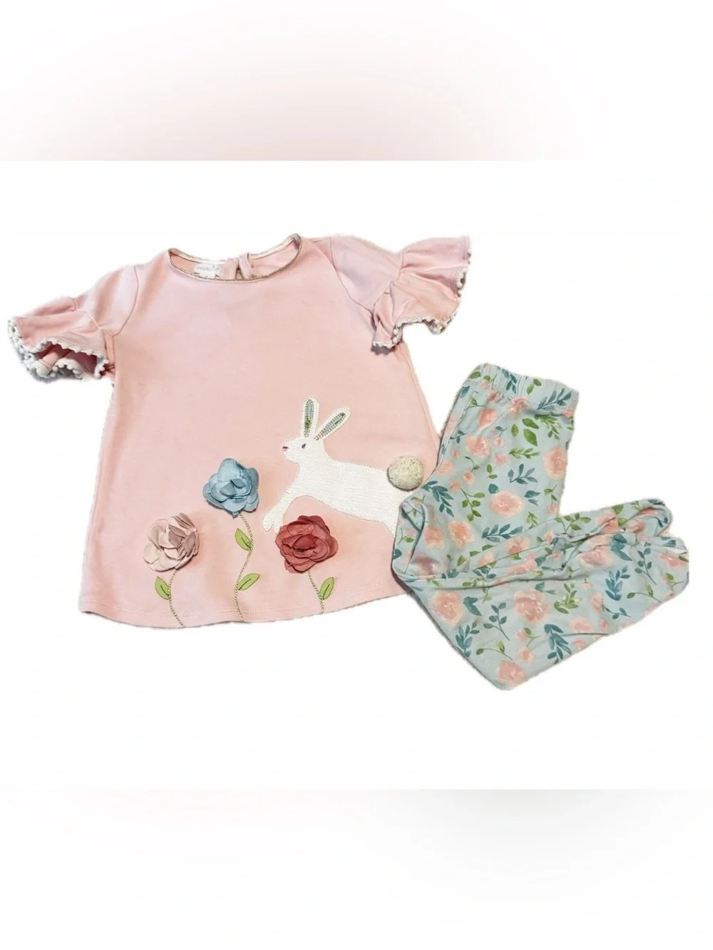 Mud Pie Pastel Pink Bunny & Floral Set